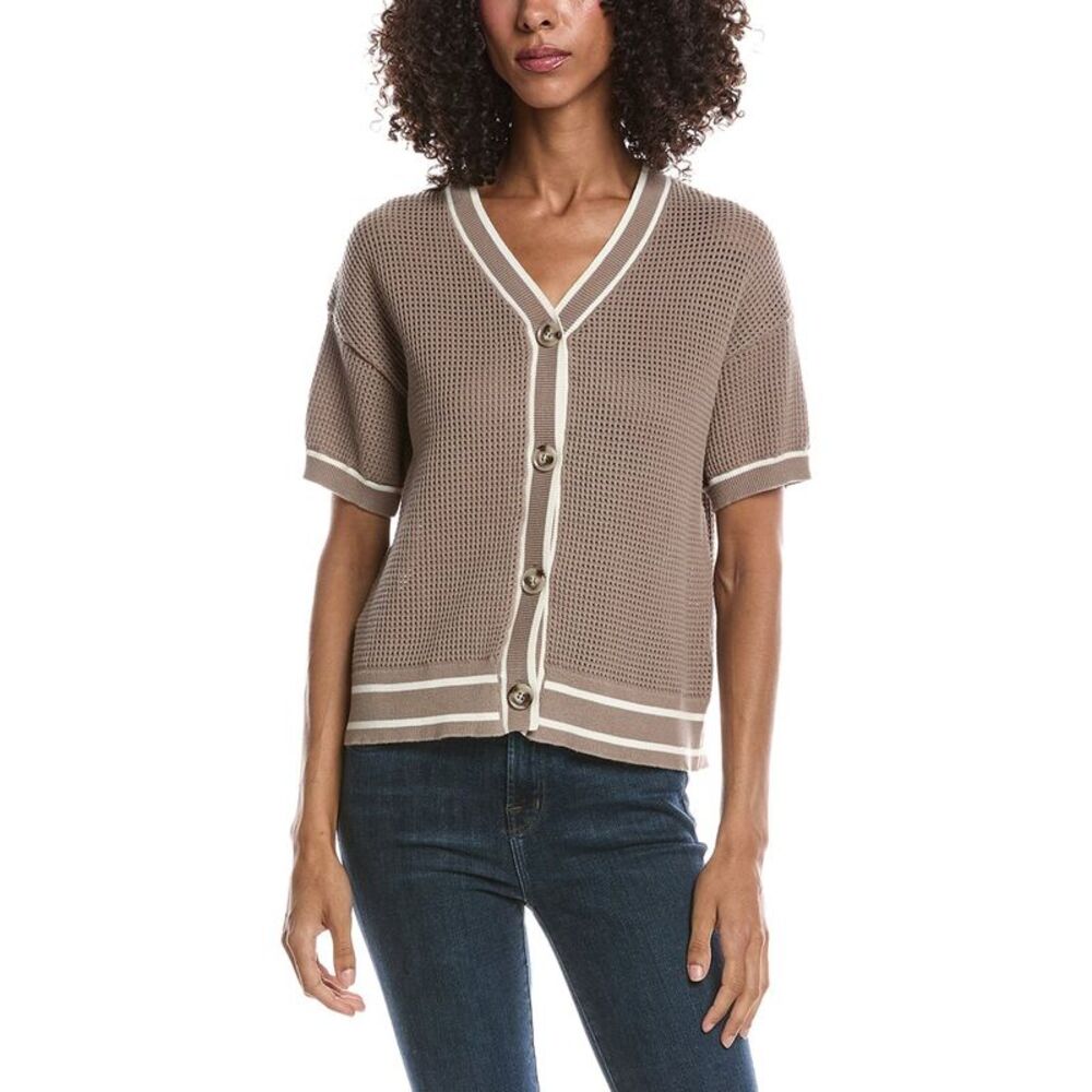 Bernardo Womens  Basketweave Tipped Cardigan, White